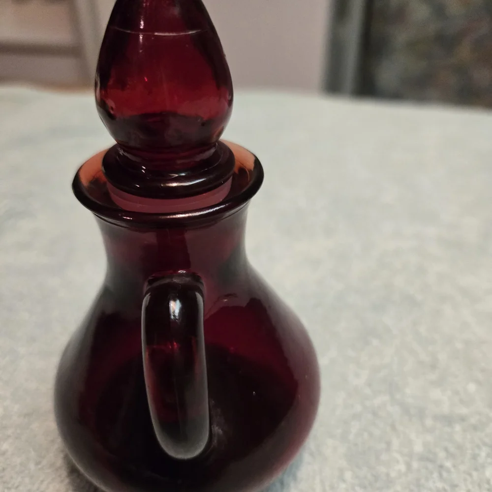 Vintage AVON RUBY RED GLASS CRUET STRAWBERRY BATH FOAM 4 OZ Glass Only